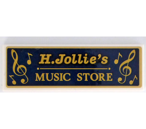 LEGO White Tile 2 x 6 with Gold 'H. Jollie's MUSIC STORE' Sticker (69729)
