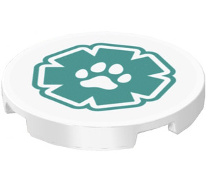 LEGO White Tile 3 x 3 Round with Paw Print and Turquoise 8-point Star Sticker (67095)