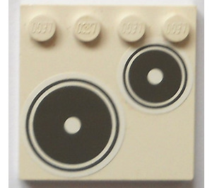 LEGO White Tile 4 x 4 with Studs on Edge with 2 cooking plates (right) Sticker (6179)