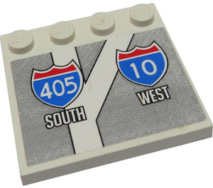 LEGO Бяло Плочка 4 x 4 с шпилки На Ръб, край с '405 SOUTH' и '10 WEST' Road Signs Стикер (6179)