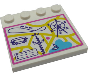 LEGO Weiß Fliese 4 x 4 mit Bolzen auf Kante mit Amusement Park Map Aufkleber (6179)