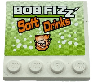 LEGO White Tile 4 x 4 with Studs on Edge with 'BOB FIZZ' and 'Soft Drinks' Sticker (6179)