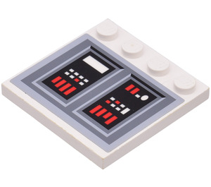 LEGO White Tile 4 x 4 with Studs on Edge with Control Panel (Port side) Sticker (6179)
