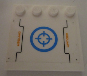 LEGO Blanc Tuile 4 x 4 avec Tenons sur Bord avec 'DANGER' et Target dans Bleu Cercle Autocollant (6179)