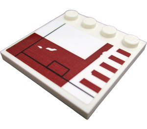 LEGO White Tile 4 x 4 with Studs on Edge with Dark Red Stripes 'SW X-wing' (Left) Sticker (6179)