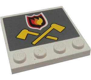 LEGO White Tile 4 x 4 with Studs on Edge with Fire Logo on Gray Sticker (6179)