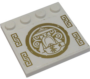 LEGO White Tile 4 x 4 with Studs on Edge with Gold Round Sensei Wu Emblem and Geometric Designs Sticker (6179)