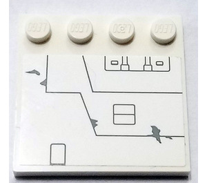 LEGO Weiß Fliese 4 x 4 mit Bolzen auf Kante mit Grau Lines und Panels Aufkleber (6179)