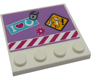 LEGO blanc Tuile 4 x 4 avec Goujons sur Bord avec Cœur, Horseshoe et Cheval Danger Sign Autocollant (6179)