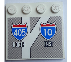 LEGO Weiß Fliese 4 x 4 mit Bolzen auf Kante mit Highway Map 405 North 10 East Aufkleber (6179)
