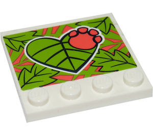 LEGO blanc Tuile 4 x 4 avec Goujons sur Bord avec Lime Feuilles et Coral Paw Autocollant (6179)
