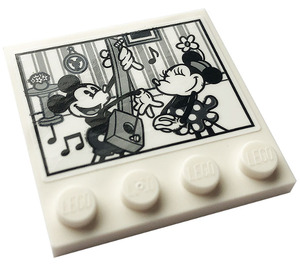 LEGO blanc Tuile 4 x 4 avec Goujons sur Bord avec Mickey, Minnie Mouse, Guitar, Music Notes Autocollant (6179)