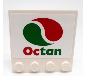 LEGO Weiß Fliese 4 x 4 mit Bolzen auf Kante mit 'Octan' und Logo Aufkleber (6179)