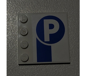 LEGO Weiß Fliese 4 x 4 mit Bolzen auf Kante mit Parking Sign Aufkleber (6179)