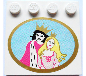 LEGO blanc Tuile 4 x 4 avec Goujons sur Bord avec Prince et Princess Picture Autocollant (6179)