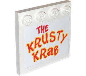 LEGO White Tile 4 x 4 with Studs on Edge with Red and Yellow The Krusty Krab Sticker (6179)
