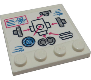 LEGO White Tile 4 x 4 with Studs on Edge with Robot Construction Diagram and Pink Arrows Sticker (6179)
