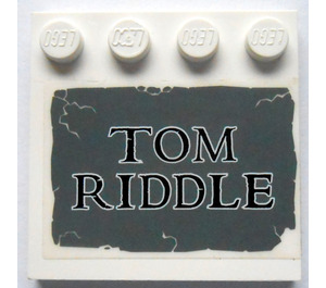 LEGO White Tile 4 x 4 with Studs on Edge with Tom Riddle Tombstone Sticker (6179)