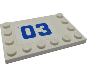 LEGO Bílá Dlaždice 4 x 6 s Cvočky na 3 Edges s "03" Samolepka (6180)