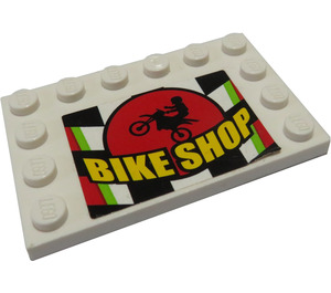 LEGO Weiß Fliese 4 x 6 mit Bolzen auf 3 Edges mit 'BIKE SHOP' Aufkleber (6180)