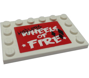 LEGO White Tile 4 x 6 with Studs on 3 Edges with "Black Harley's Wheels of Fire" Sticker (6180)