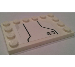 LEGO White Tile 4 x 6 with Studs on 3 Edges with Black Lines and Hatch Sticker (Right Side) (6180)