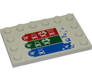 LEGO Weiß Fliese 4 x 6 mit Bolzen auf 3 Edges mit Bubbles und Auto Wash Price Table Aufkleber (6180)