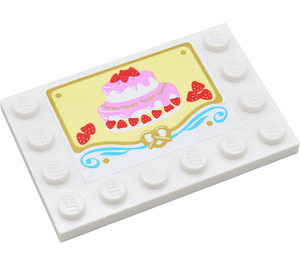 LEGO blanc Tuile 4 x 6 avec Goujons sur 3 Edges avec Cake & Strawberries Autocollant (6180)