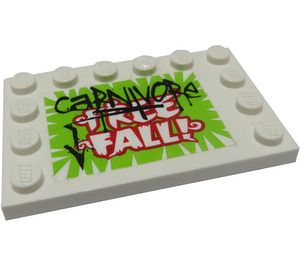 LEGO Бяло Плочка 4 x 6 с шпилки На 3 Edges с "Carnivore Free Fall!" Стикер (6180)