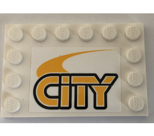 LEGO White Tile 4 x 6 with Studs on 3 Edges with City Sticker (6180)