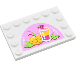 LEGO White Tile 4 x 6 with Studs on 3 Edges with Drinks Sticker (6180)