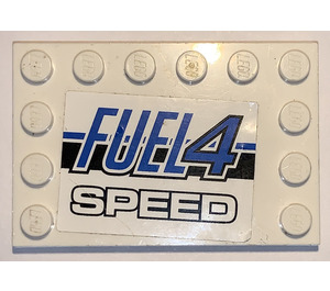 LEGO White Tile 4 x 6 with Studs on 3 Edges with "Fuel 4 Speed" Sticker (6180)