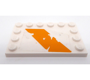 LEGO Wit Tegel 4 x 6 met Studs Aan 3 Edges met Oranje Tattered Diagonal Rectangle - Links Kant Sticker (6180)