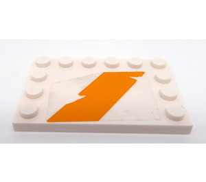 LEGO White Tile 4 x 6 with Studs on 3 Edges with Orange Tattered Diagonal Rectangle - Right Side Sticker (6180)