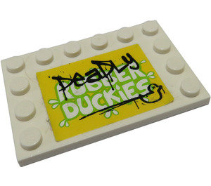 LEGO White Tile 4 x 6 with Studs on 3 Edges with Rubber Duckies Sticker (6180)