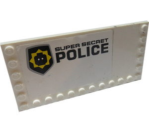 LEGO White Tile 6 x 12 with Studs on 3 Edges with Minifigure Head Badge and 'SUPER SECRET POLICE' Pattern Model Left Sticker (6178)