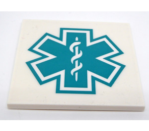 LEGO White Tile 6 x 6 with Dark Turquoise EMT Star Sticker with Bottom Tubes (10202)