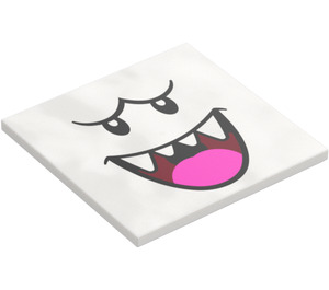 LEGO White Tile 6 x 6 with King Boo Face with Dark Pink Tongue with Bottom Tubes (10202 / 107973)