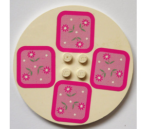 LEGO White Tile 8 x 8 Round with 2 x 2 Center Studs with 4 pink placemats Sticker (6177)