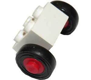 LEGO Bílá Tire Ø 14mm x 4mm Smooth Old Style with Brick 2 x 2 with Red Single Wheels