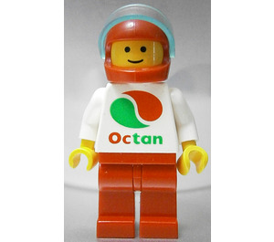 LEGO Bílá Trup Octan logo, Červená Nohy, Červená Helma, Trans-Světlo Modrá Hledí Minifigurka