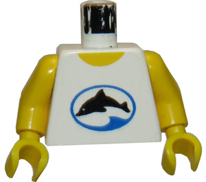 LEGO hvid Town Torso med Sort Delfin i Blå Oval med Gul Arme og Gul Hænder (973 / 73403)