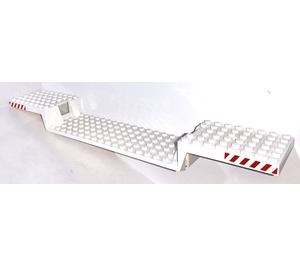 LEGO Bianco Base del treno 6 x 34 Split-Level con Rosso e Bianco Danger Strisce Adesivo senza tubi inferiori (87058)