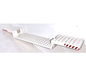 LEGO White Train Base 6 x 34 Split-Level with Red and White Danger Stripes Sticker without Bottom Tubes (87058)