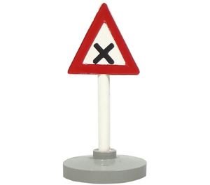 LEGO White Triangular Road Sign with attention to road crossing pattern with Base Type 2