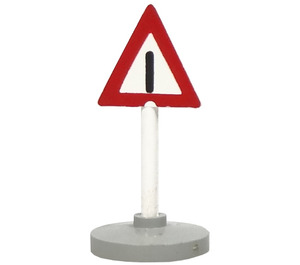 LEGO White Triangular Roadsign with attention mark pattern with Base Type 2