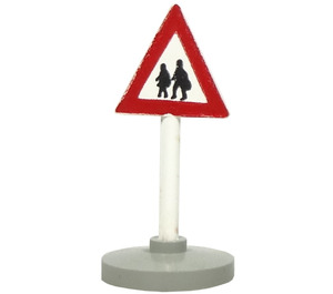 LEGO Vit Triangulär Roadsign med attention to pedestrians (2 people) Mönster med Bas Typ 2