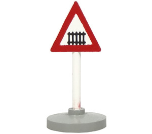 LEGO White Triangular Roadsign with level crossing pattern with Base Type 2