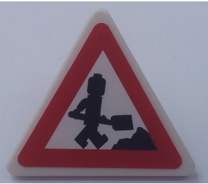 LEGO White Triangular Sign with Man with Shovel Sticker with Split Clip (30259)