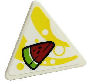 LEGO White Triangular Sign with Melon Sticker with Open 'O' Clip (65676)